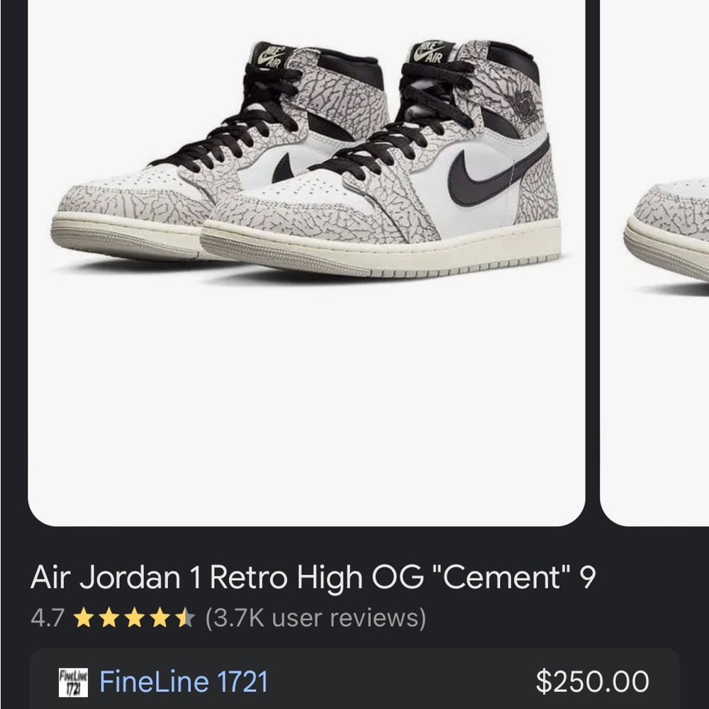 Retro High Top Cement Jordan 1’s. Size 9.